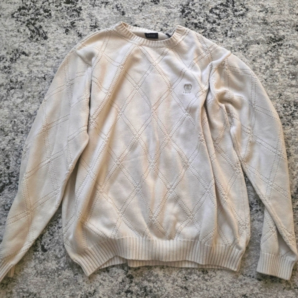Vintage IZOD Cream Knit Sweater Mens XL 100% cotton